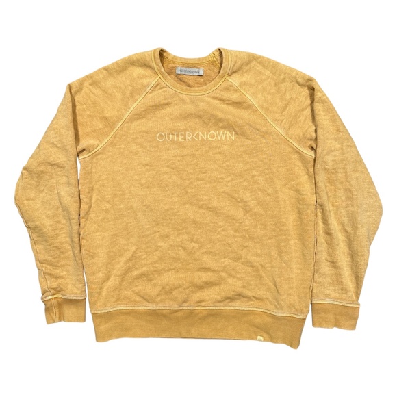 Outerknown OK Wordmark Crewneck Terry Fleece Marigold Yellow Sweatshirt Mens L - Picture 1 of 7